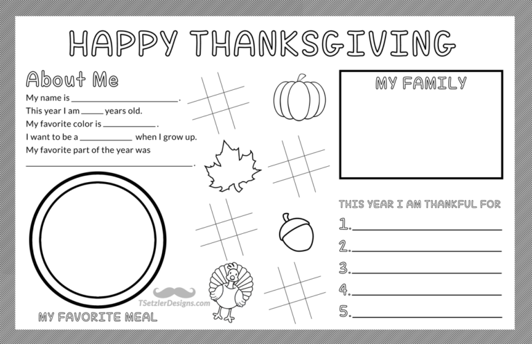 Hadley Designs Free Printable Thanksgiving Day Placemat Tooth The Movie