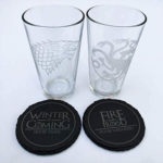 Game of Thrones - Etched Pint Glass and Slate Coasters