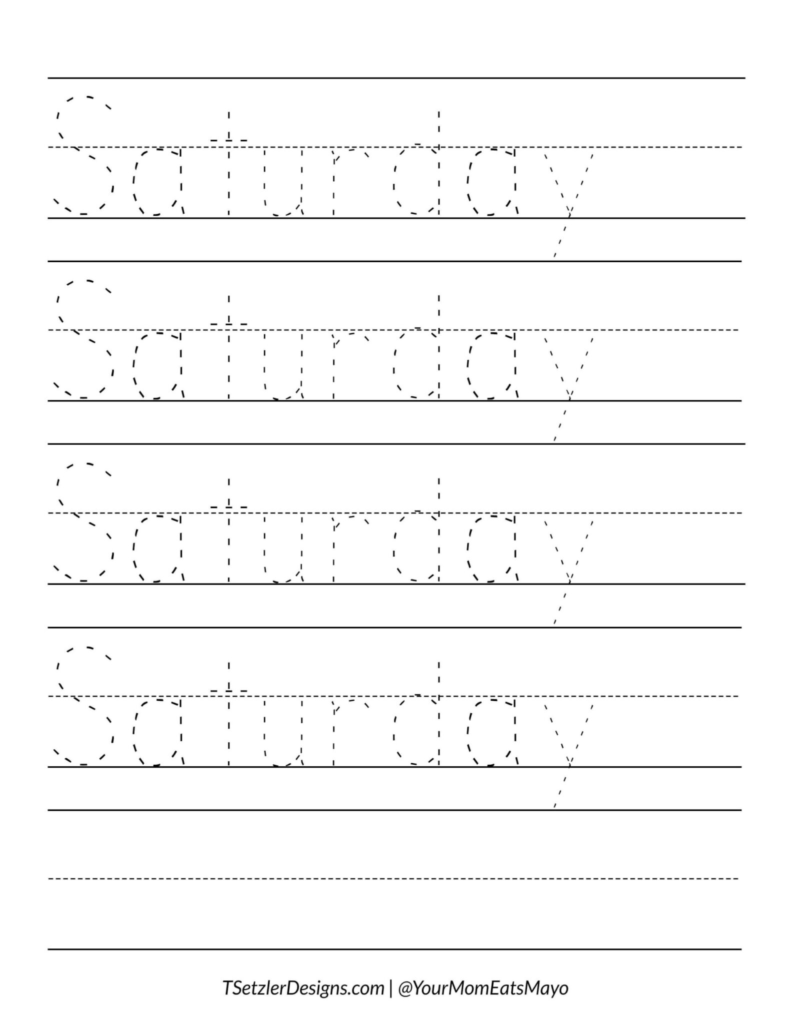 Tracing Days of the Week | TSetzler Designs